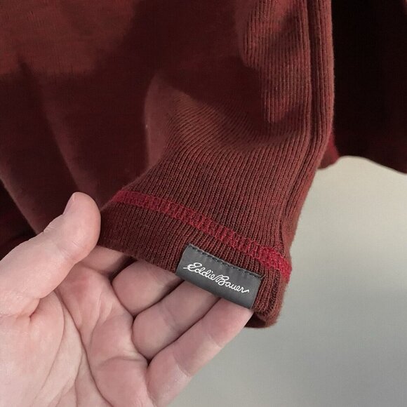 Eddie Bauer Men SZ M Orange/Brown 1/4 Zip Collared Pullover Long Sleeve Shirt - Picture 3 of 9